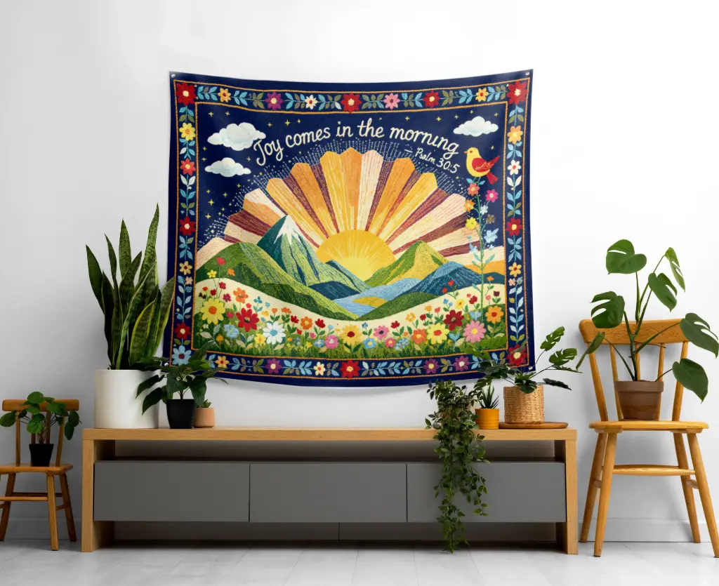 Joy comes in the morning | Psalm 30:5 | Christian bible verse tapestry