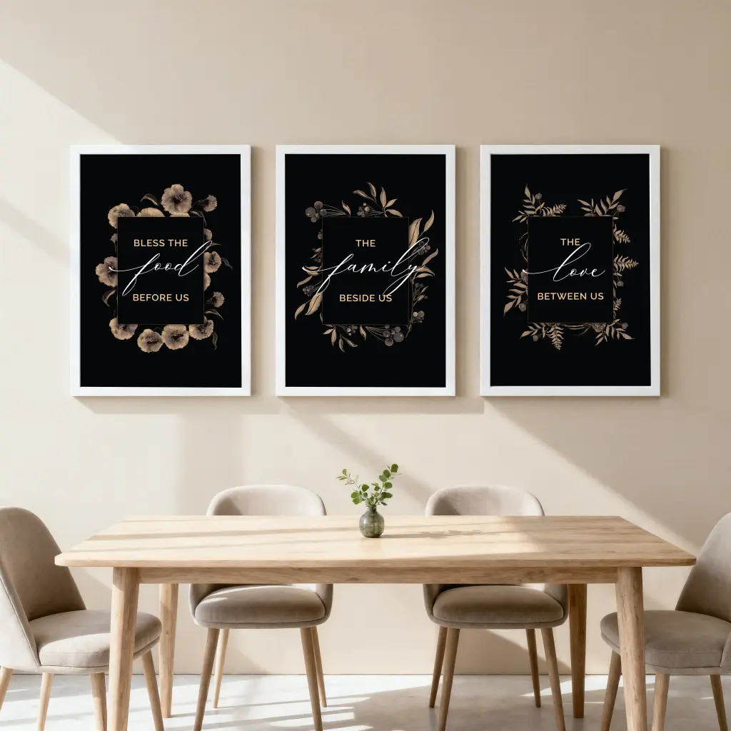 Bless the food before us, The family beside us, The love between us | Black | Set of 3 | Bible verse frame | 16x24 Inches
