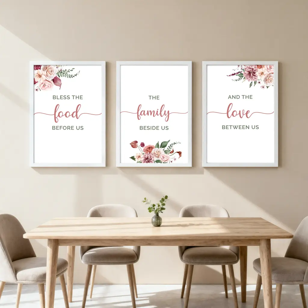 Bless the food before us, The family beside us, The love between us | white | Set of 3 | Bible verse frame | 16x24 Inches