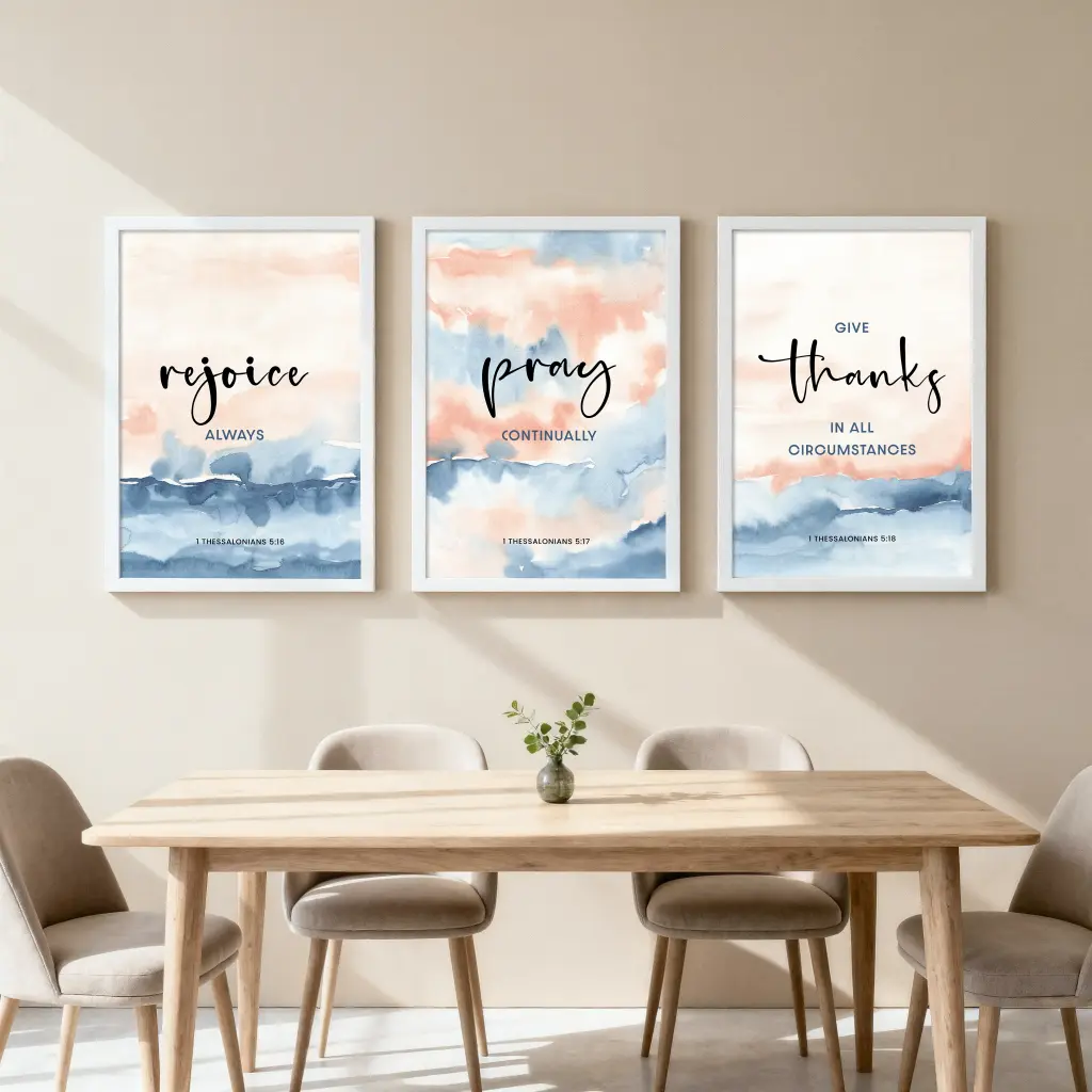Rejoice always, Pray continually, Give thanks in all circumstances | 1 Thessalonians 5:16-18 | Set of 3 | Bible verse frame | 16x24 Inches