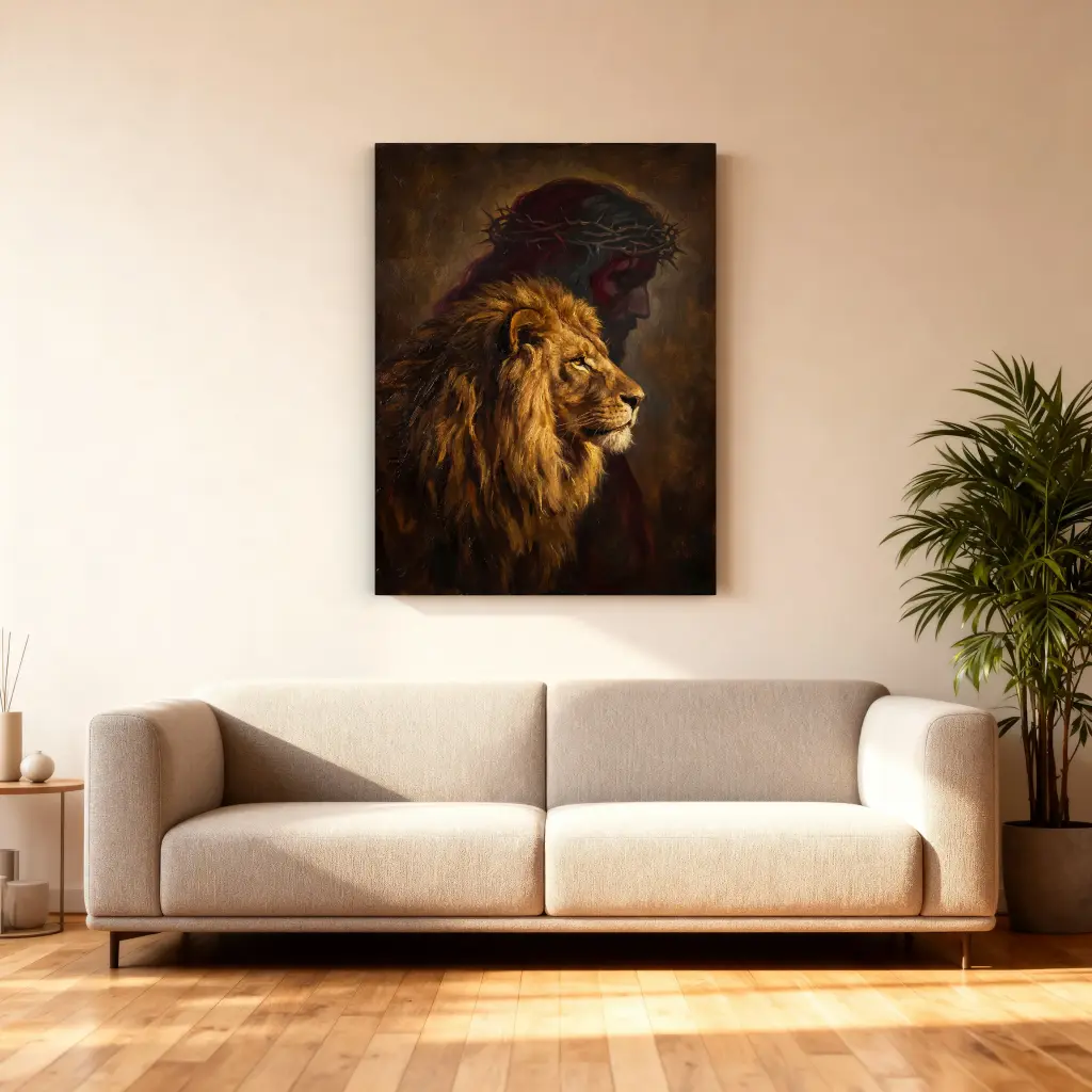 The Lion & The Lamb — Crowned Savior | Christian Canvas Wall Art
