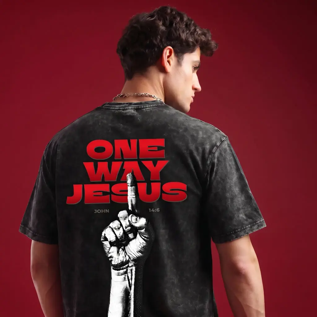 One Way | John 14:6 | Christian Bible Verse Premium Acid Wash Oversized T Shirt | Unisex