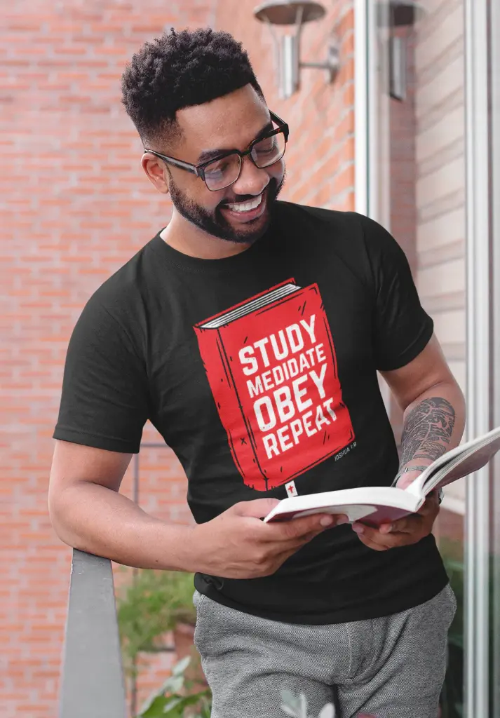 Study, Obey, Repeat | Joshua 1:8 | Christian Bible Verse T-Shirt | Unisex